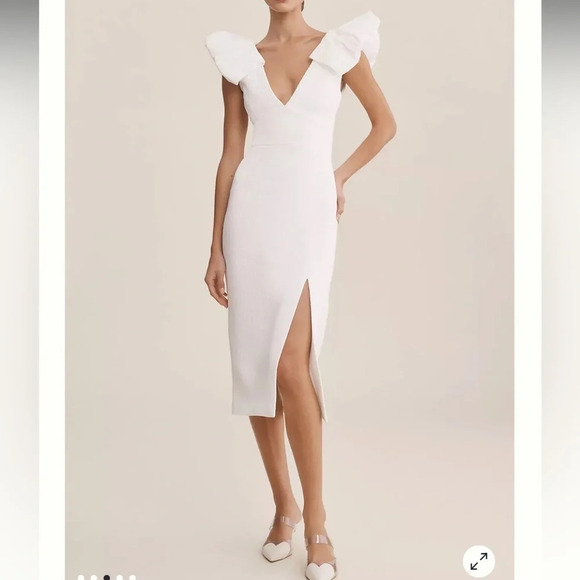 NWT Rebecca Vallance V Neck Midi Dress Color Ivory Size 4 - Picture 1 of 14